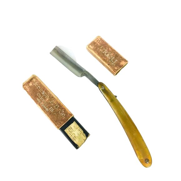 1920s Germany Jackson B.S. Co Chicago Ill Happy Straight Razor Celluloid Handle - Picture 2 of 9